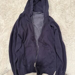 Brandy Melville Navy Blue Zip-Up zip ups hoodie size one size (fits Large)